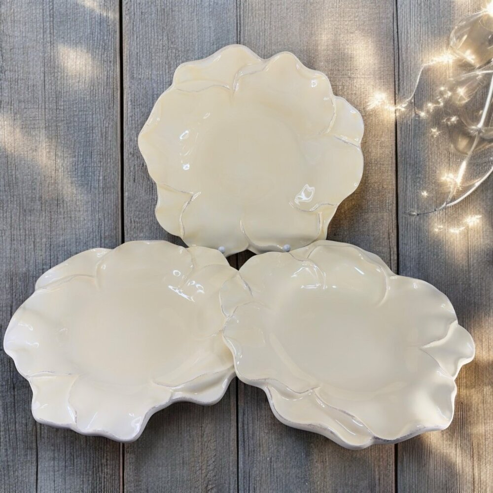 Roscher Flower Antique Butter Yellow Dish Plate 9inch Flower Shape‎ Plate Set 3